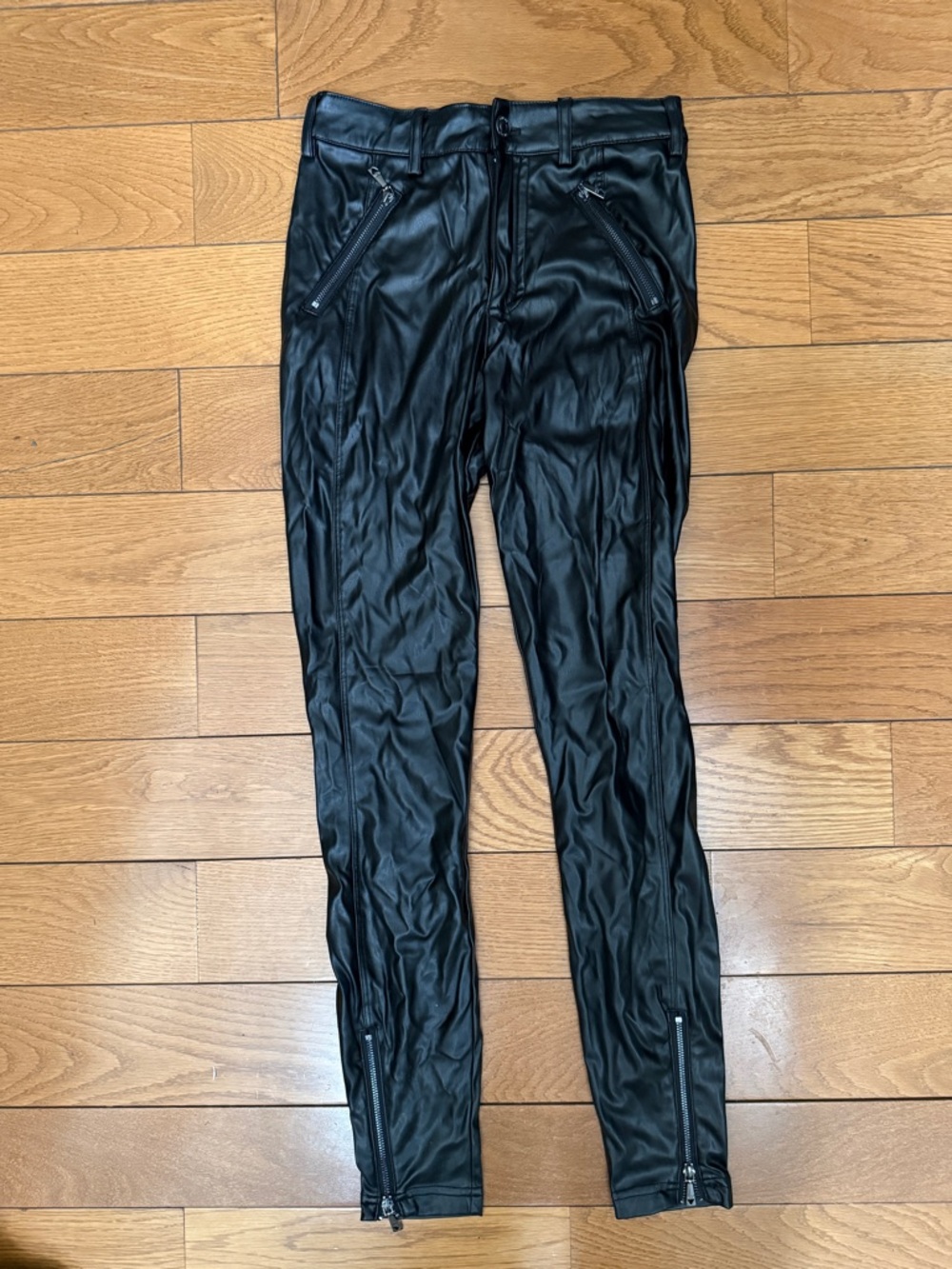 Guess Black Faux Leather Pants with Zip Accents